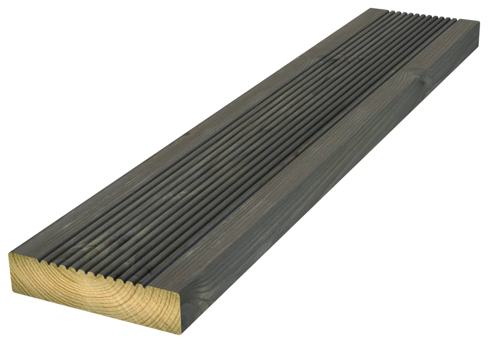 Terrassebord Rillet 28x120x5100 Furu Royalimpregnert Grå – Moelven v:9910190