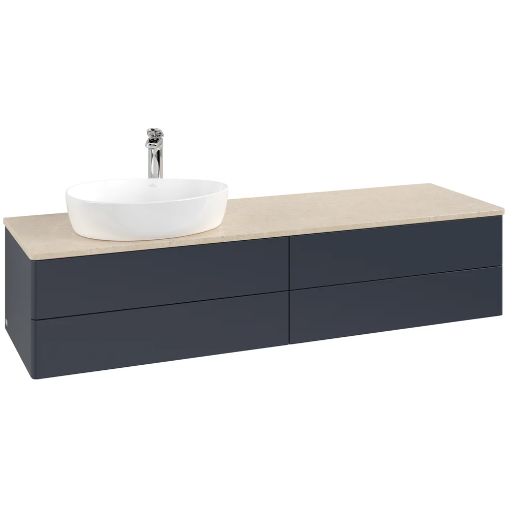V&B ANTAO SERVANTSKAP 4 SKUFFER GLATT 1600X360X500 VENSTRE M/KRANHULL BLÅ/CRÉME v:7057955