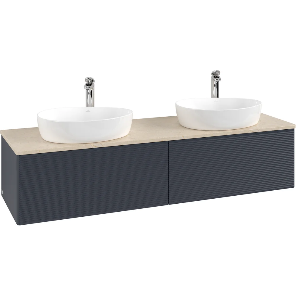 V&B ANTAO SERVANTSKAP 2 SKUFFER RILLET 1600X360X500 FOR 2 SERV. M/KRANHULL M/LYS BLÅ/CRÉME v:2973801