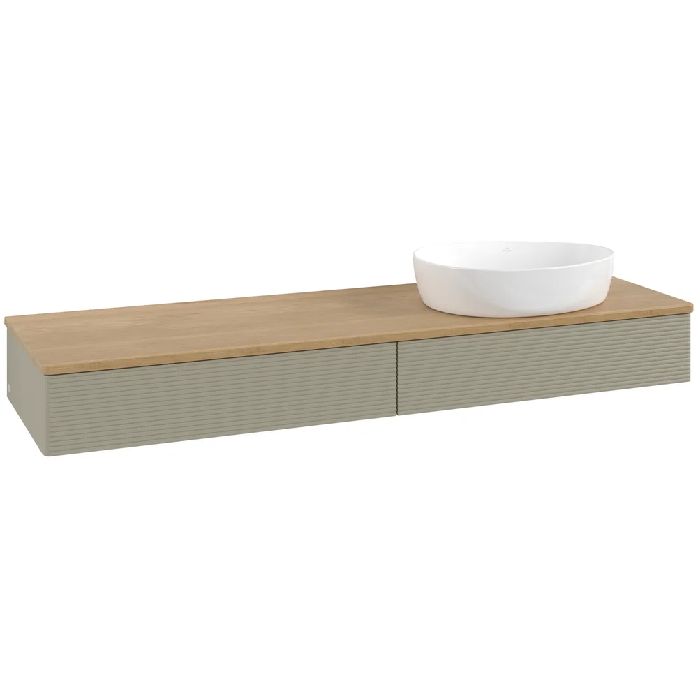 V&B ANTAO SERVANTSKAP 2 SKUFFER RILLET 1600X190X500 HØYRE U/KRANHULL STENGRÅ/EIK v:8544915