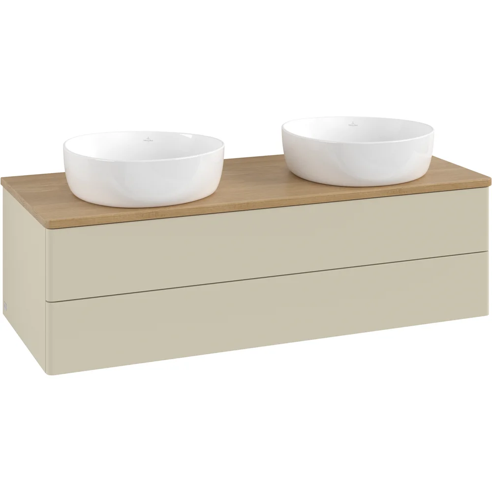V&B ANTAO SERVANTSKAP 2 SKUFFER GLATT 1200X360X500 FOR 2 SERV. U/KRANHULL M/LYS SILKEGRÅ/EIK v:9649468