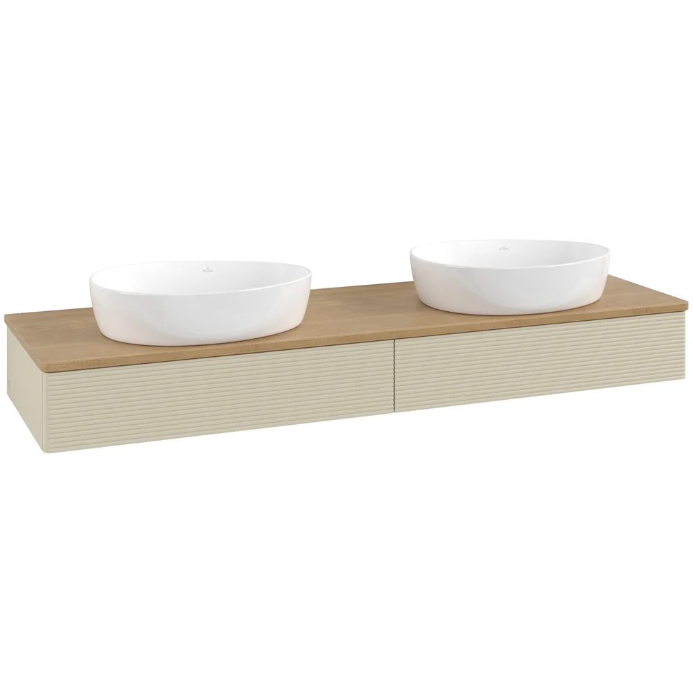 V&B ANTAO SERVANTSKAP 2 SKUFFER RILLET 1600X190X500 FOR 2 SERV. U/KRANHULL SILKEGRÅ/EIK v:2559480