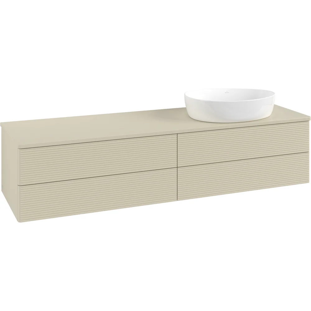 V&B ANTAO SERVANTSKAP 4 SKUFFER RILLET 1600X360X500 HØYRE U/KRANHULL M/LYS SILKEGRÅ v:7491120