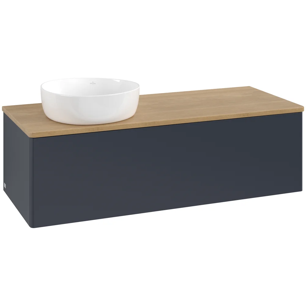 V&B ANTAO SERVANTSKAP 1 SKUFF GLATT 1200X360X500 VENSTRE U/KRANHULL BLÅ/EIK v:7127538