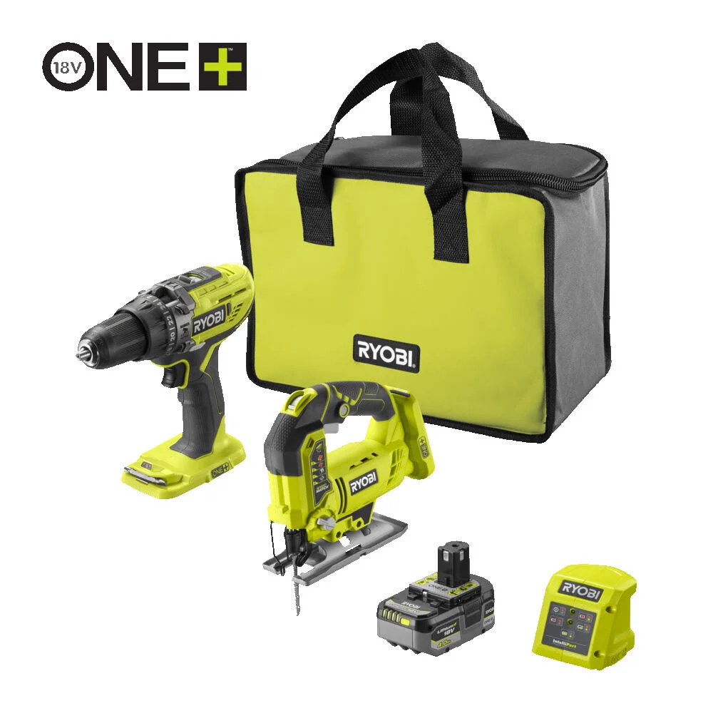 Ryobi combo kit 18V ONE+ bor-/skrutrekker med slag og stikksag v:3789730 Ryobi combo kit 18V ONE+ bor-/skrutrekker med slag og stikksag v:3789730