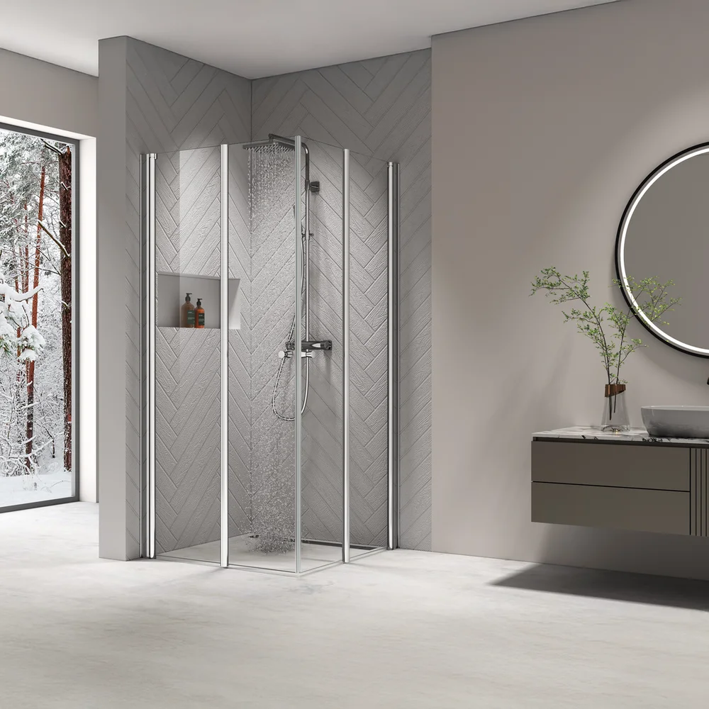 CELESTE MH200 LEDDET DUSJDØR 80X190CM HØYRE KROM M/SIKKERHETSFOLIE v:2731517 CELESTE MH200 LEDDET DUSJDØR 80X190CM HØYRE KROM M/SIKKERHETSFOLIE v:2731517