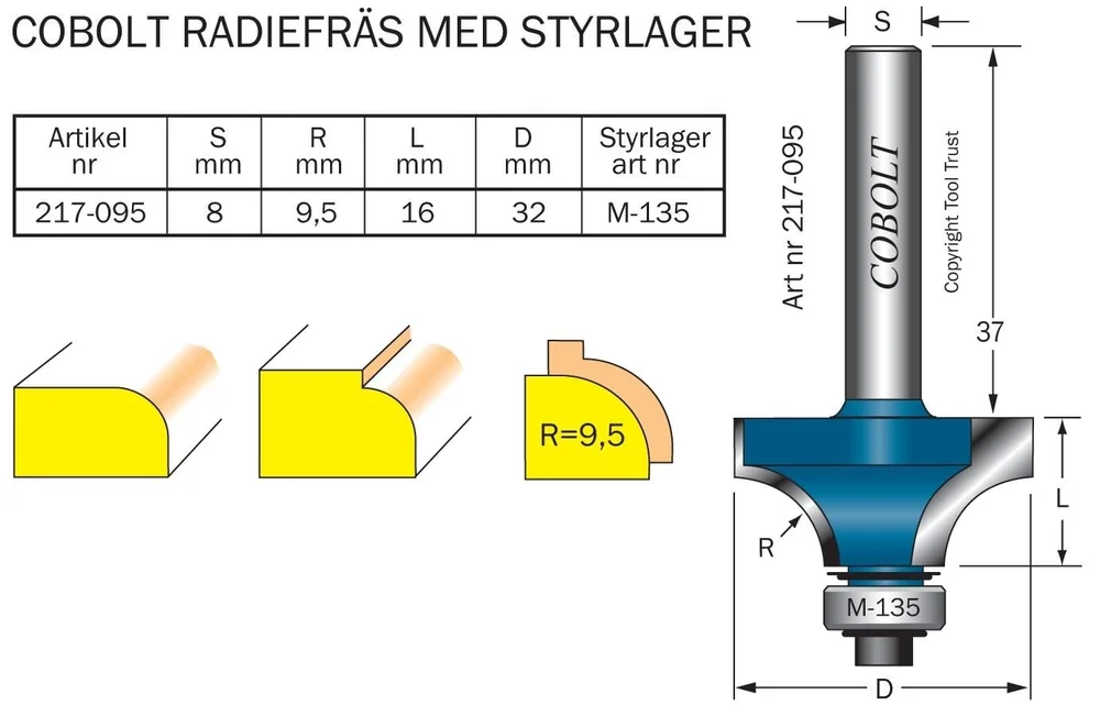 Cobolt HM-avrundingsfres r=9,5 m kul.l v:5996252