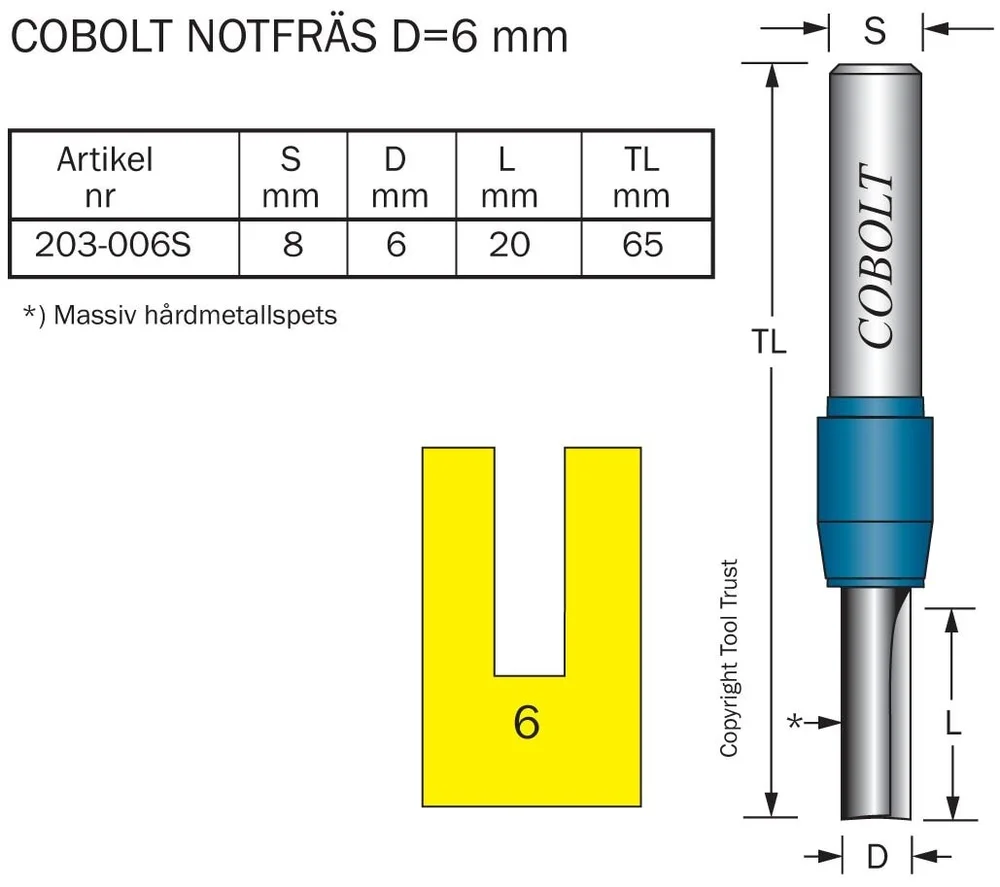 Cobolt HM-notfres 6 mm, borende og massiv v:4138805 Cobolt HM-notfres 6 mm, borende og massiv v:4138805