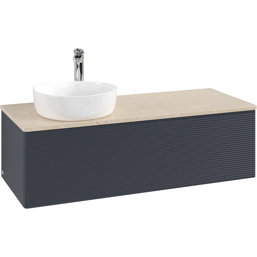 V&B ANTAO SERVANTSKAP 1 SKUFF RILLET 1200X360X500 VENSTRE M/KRANHULL M/LYS BLÅ/CRÉME v:2467987