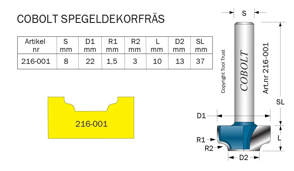 Cobolt HM-speilprofilfres D= 22 mm v:7611976 Cobolt HM-speilprofilfres D= 22 mm v:7611976