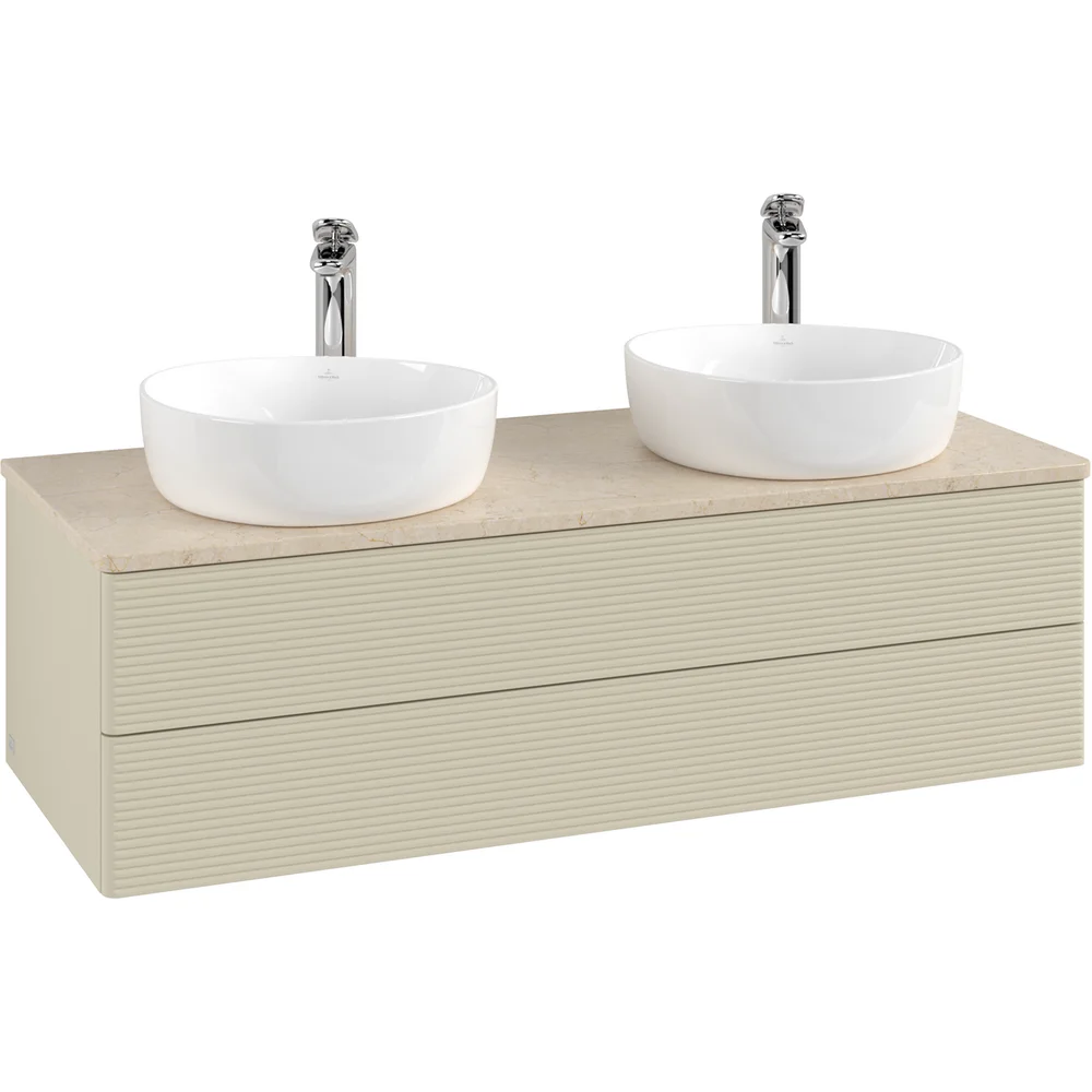 V&B ANTAO SERVANTSKAP 2 SKUFFER RILLET 1200X360X500 FOR 2 SERV. M/KRANHULL M/LYS SILKEGRÅ/CRÉME v:6107437