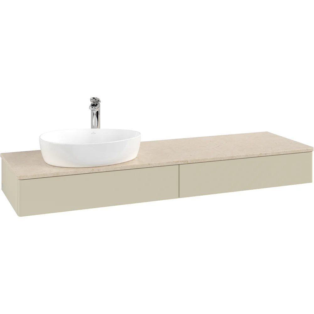 V&B ANTAO SERVANTSKAP 2 SKUFFER GLATT 1600X190X500 VENSTRE M/KRANHULL M/LYS SILKEGRÅ/CRÉME v:5374560