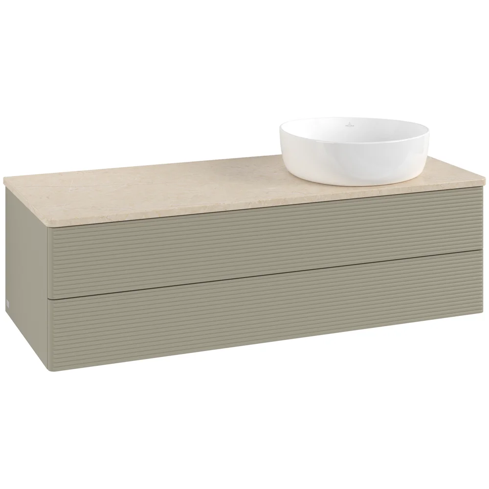 V&B ANTAO SERVANTSKAP 2 SKUFFER RILLET 1200X360X500 HØYRE U/KRANHULL STENGRÅ/CRÉME v:9821699