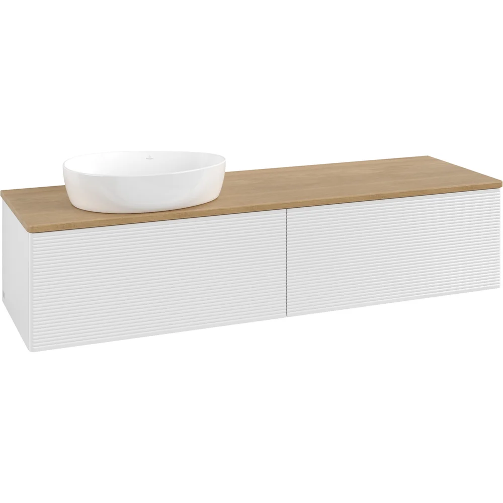 V&B ANTAO SERVANTSKAP 2 SKUFFER RILLET 1600X360X500 VENSTRE U/KRANHULL HVIT/EIK v:4717379