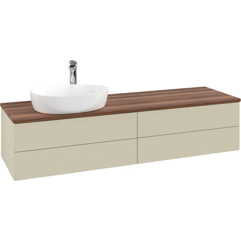 V&B ANTAO SERVANTSKAP 4 SKUFFER GLATT 1600X360X500 VENSTRE M/KRANHULL M/LYS SILKEGRÅ/VALNØTT v:4925144
