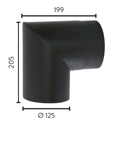 Røykrør Ø125 sort matt emalje,1,1mm 90gr kne uten luke v:1223523