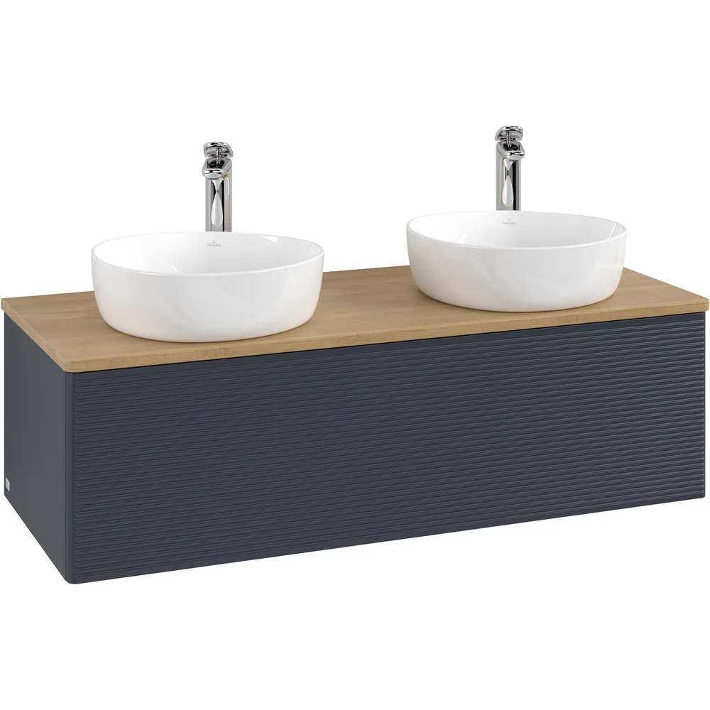 V&B ANTAO SERVANTSKAP 1 SKUFF RILLET 1200X360X500 FOR 2 SERV. M/KRANHULL BLÅ/EIK v:6316201