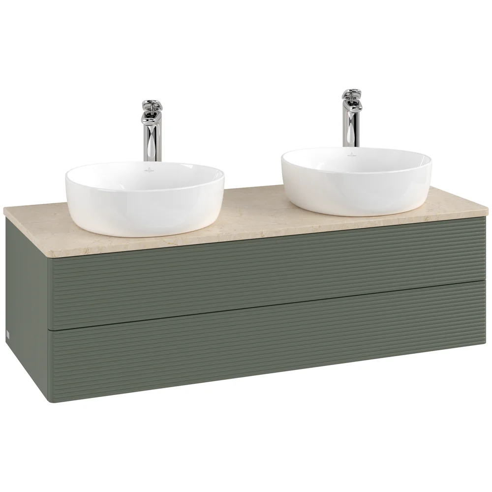 V&B ANTAO SERVANTSKAP 2 SKUFFER RILLET 1200X360X500 FOR 2 SERV. M/KRANHULL GRØNN/CRÉME v:6782564