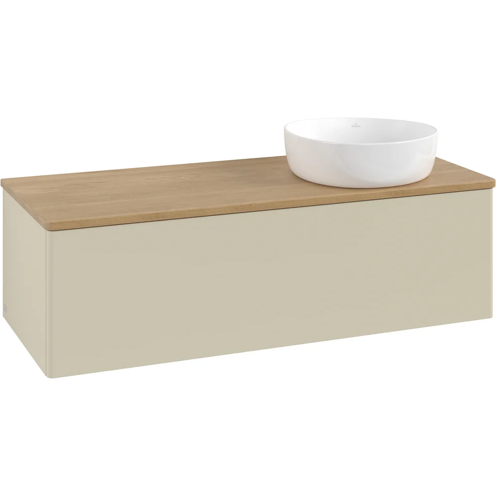 V&B ANTAO SERVANTSKAP 1 SKUFF GLATT 1200X360X500 HØYRE U/KRANHULL M/LYS SILKEGRÅ/EIK v:2015170