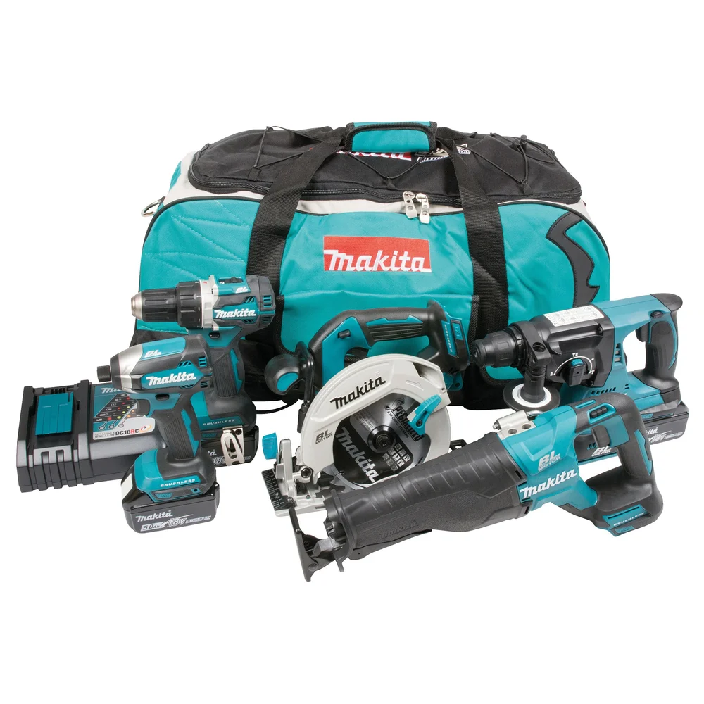 Makita Kombokit LXT 18V DLX5032T med 5 verktøy, inkl. 3stk 5Ah-batterier & veske v:5953976 Makita Kombokit LXT 18V DLX5032T med 5 verktøy, inkl. 3stk 5Ah-batterier & veske v:5953976