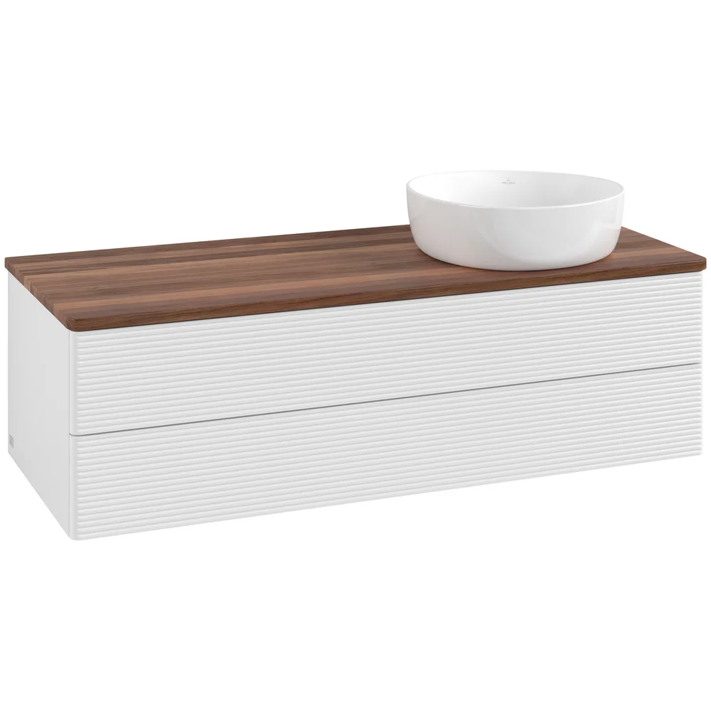V&B ANTAO SERVANTSKAP 2 SKUFFER RILLET 1200X360X500 HØYRE U/KRANHULL HVIT/VALNØTT v:1633281
