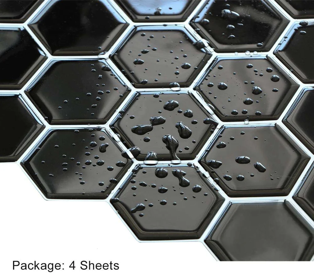 Selvklebende flis, svart Hexagon 10 pk. v:6977401