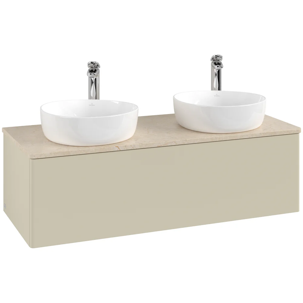 V&B ANTAO SERVANTSKAP 1 SKUFF GLATT 1200X360X500 FOR 2 SERV. M/KRANHULL SILKEGRÅ/CRÉME v:1322615
