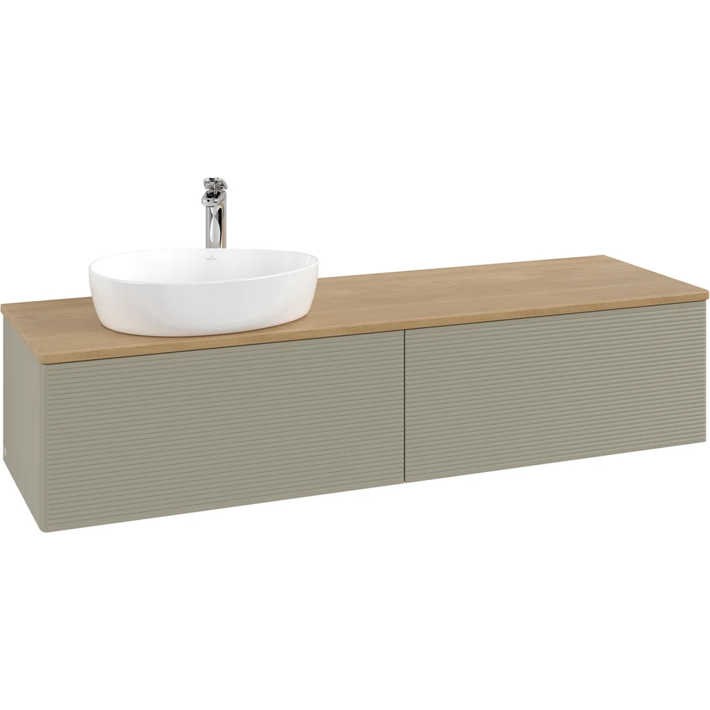V&B ANTAO SERVANTSKAP 2 SKUFFER RILLET 1600X360X500 VENSTRE M/KRANHULL STENGRÅ/EIK v:1912204