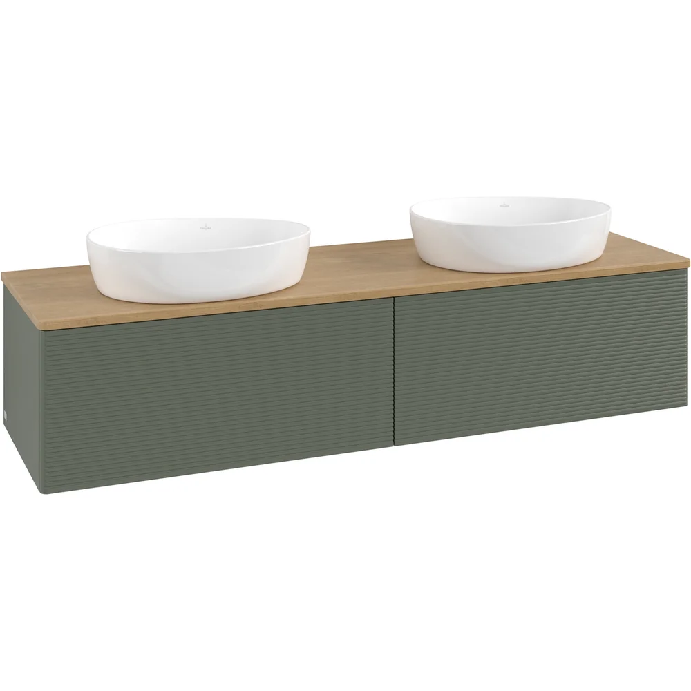 V&B ANTAO SERVANTSKAP 2 SKUFFER RILLET 1600X360X500 FOR 2 SERV. U/KRANHULL GRØNN/EIK v:4713882