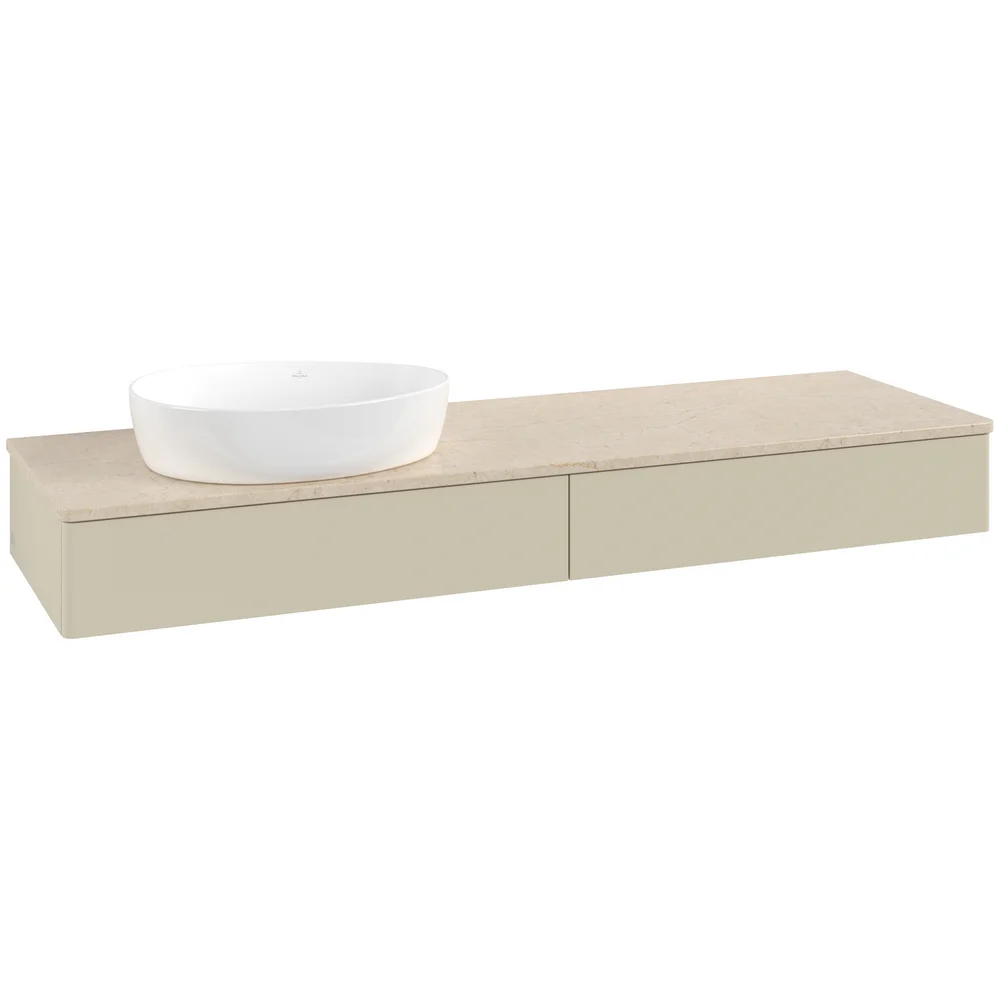 V&B ANTAO SERVANTSKAP 2 SKUFFER GLATT 1600X190X500 VENSTRE U/KRANHULL SILKEGRÅ/CRÉME v:1519113