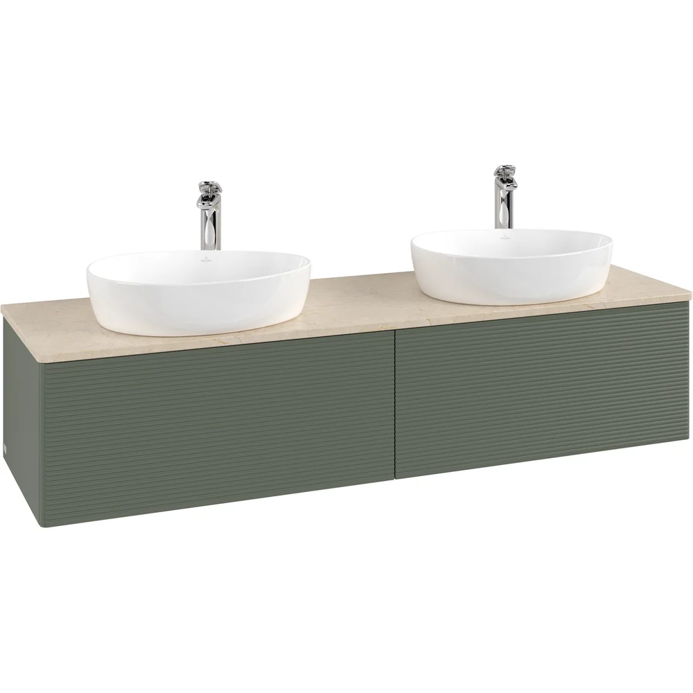 V&B ANTAO SERVANTSKAP 2 SKUFFER RILLET 1600X360X500 FOR 2 SERV. M/KRANHULL M/LYS GRØNN/CRÉME v:7850165