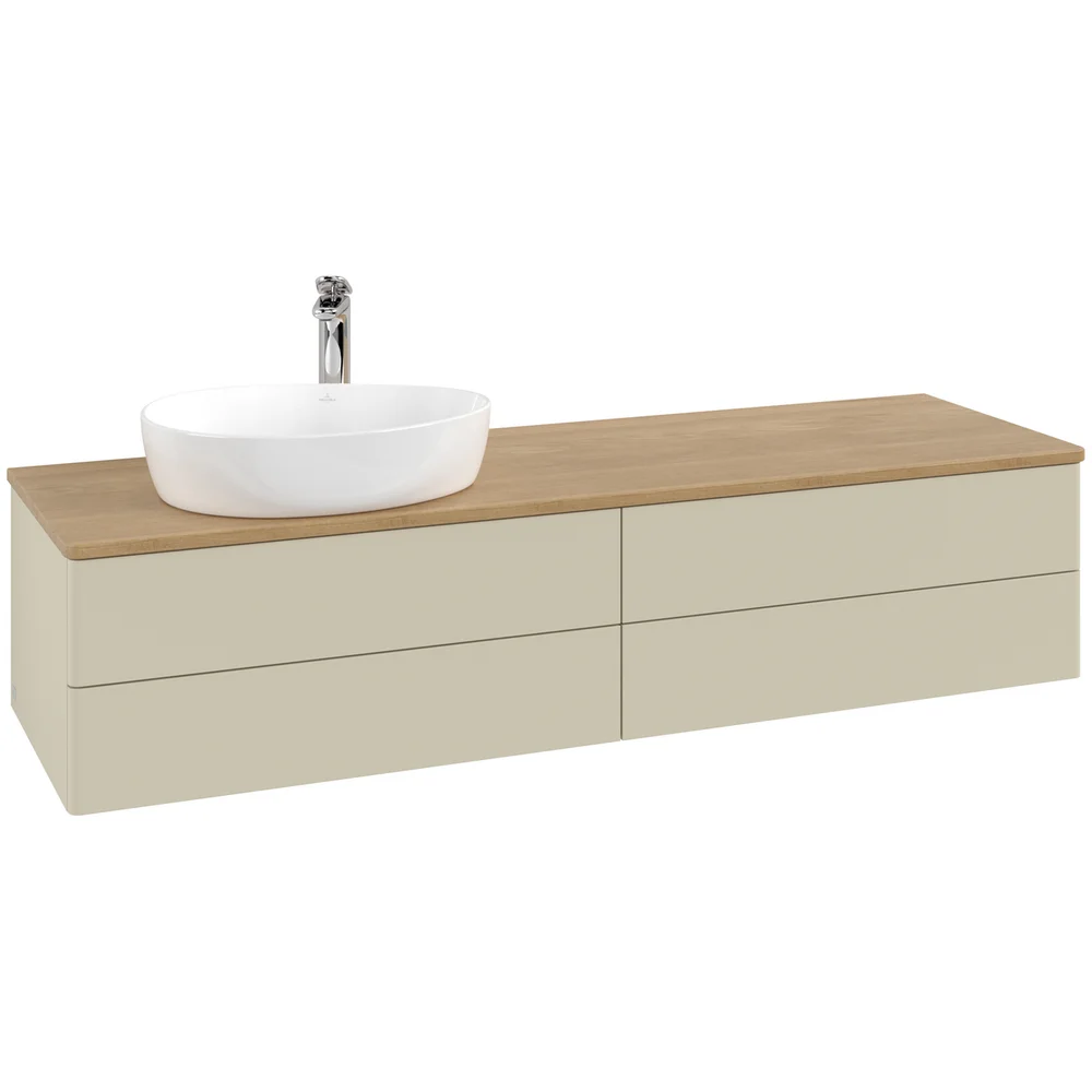 V&B ANTAO SERVANTSKAP 4 SKUFFER GLATT 1600X360X500 VENSTRE M/KRANHULL SILKEGRÅ/EIK v:3247884