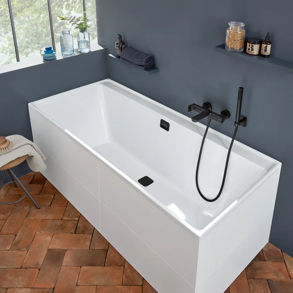 V&B COLLARO BADEKAR 180X80 FOR INNBYGGING MED AVLØPSSETT I MATT SORT v:1682048