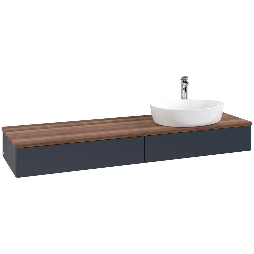 V&B ANTAO SERVANTSKAP 2 SKUFFER GLATT 1600X190X500 HØYRE M/KRANHULL BLÅ/VALNØTT v:1522402
