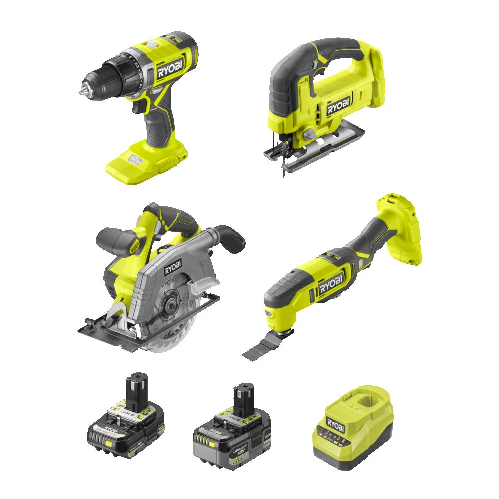Ryobi maskinsett RCK184N-242GM 18V med 4 verktøy v:2613799 Ryobi maskinsett RCK184N-242GM 18V med 4 verktøy v:2613799