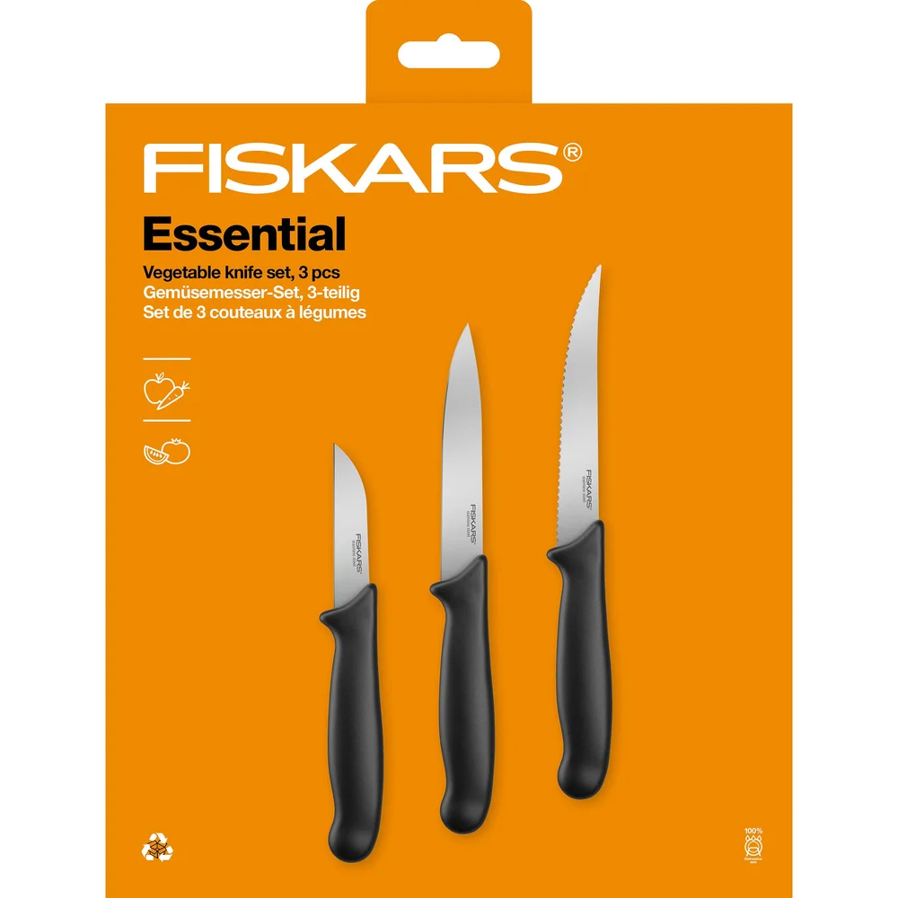 Fiskars Grønnsaksknivsett Essential, 3 deler v:9527751