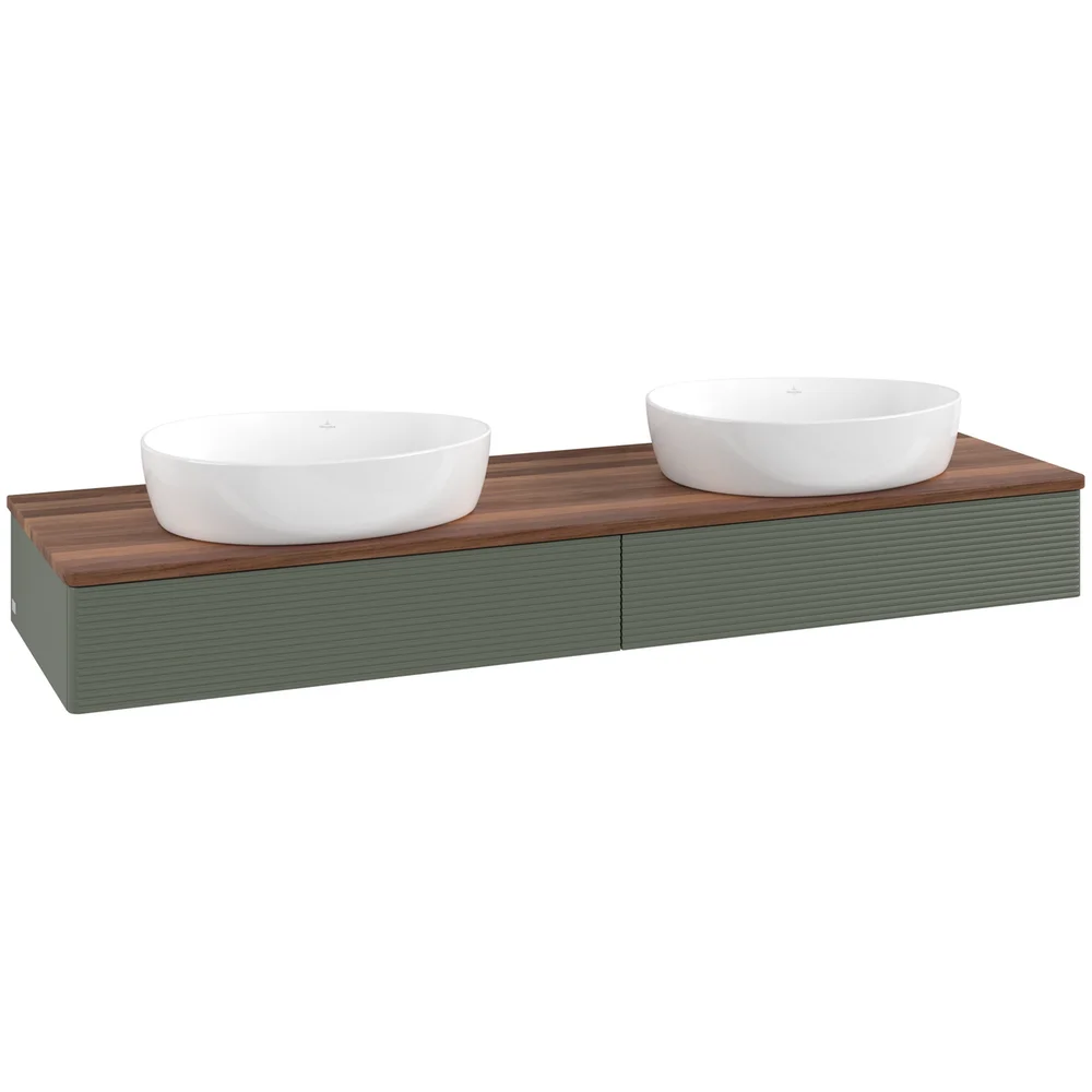 V&B ANTAO SERVANTSKAP 2 SKUFFER RILLET 1600X190X500 FOR 2 SERV. U/KRANHULL GRØNN/VALNØTT v:7459416