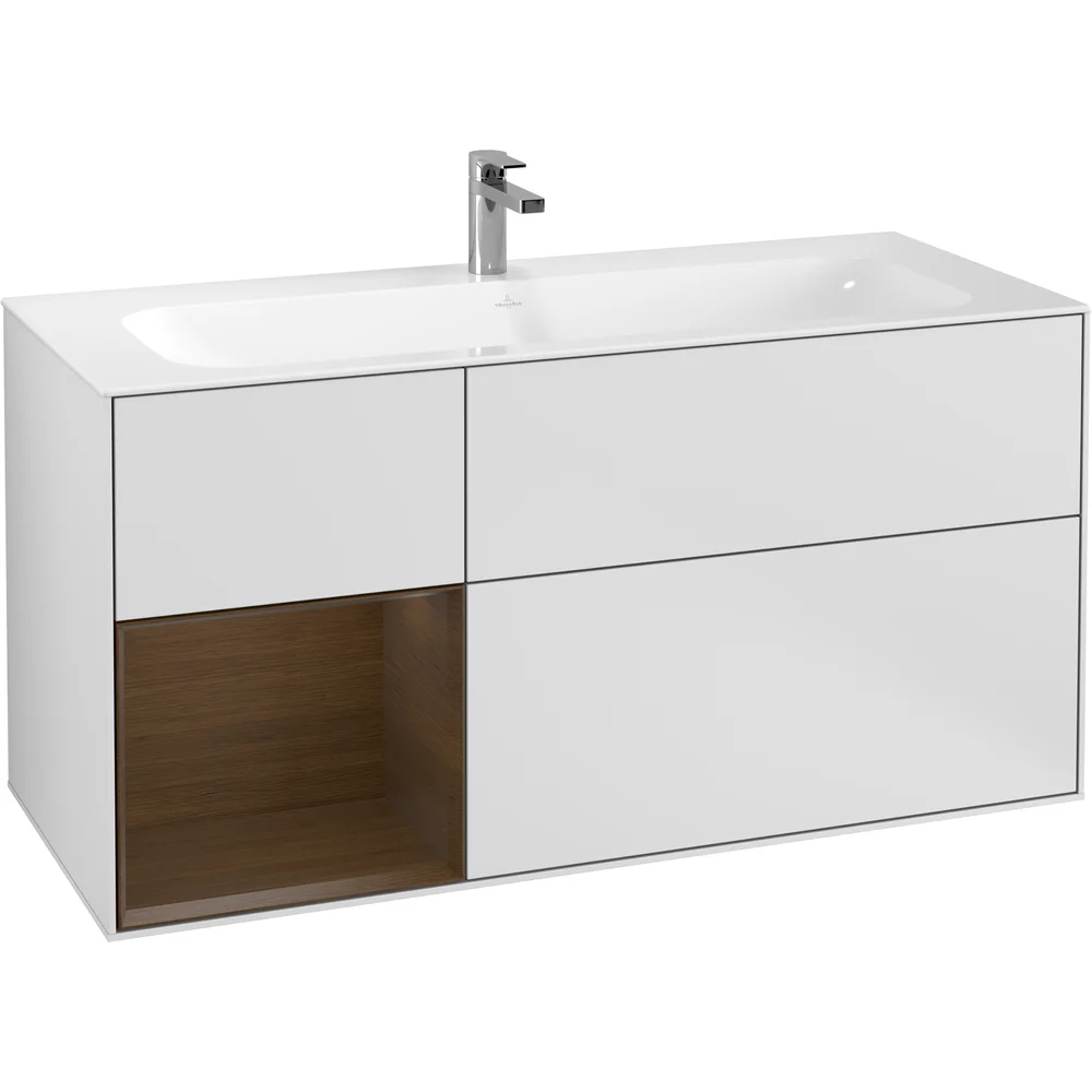 V&B FINION SERVANTSKAP 120 HVIT MATT LAKK M/LYS VENSTRESTILT VALNØTTHYLLE v:5378042