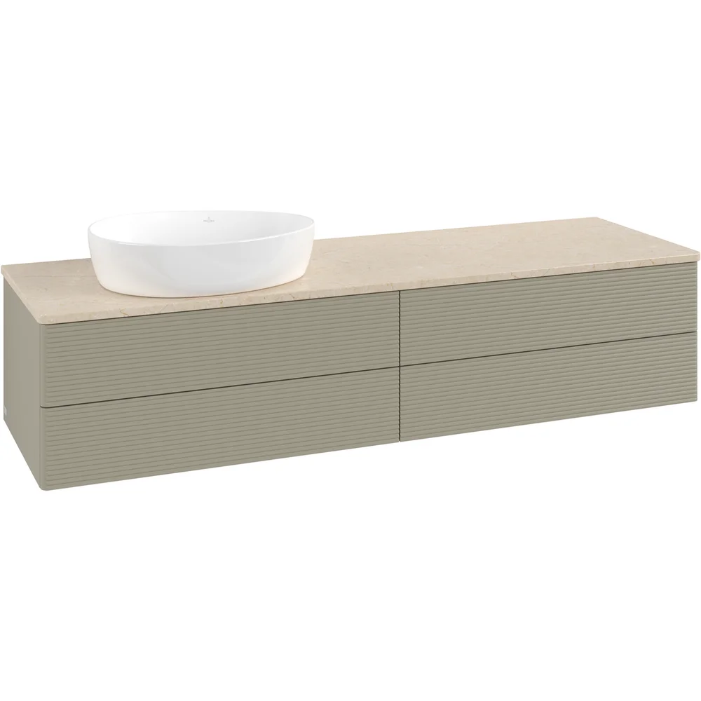 V&B ANTAO SERVANTSKAP 4 SKUFFER RILLET 1600X360X500 VENSTRE U/KRANHULL M/LYS STENGRÅ/CRÉME v:6845410