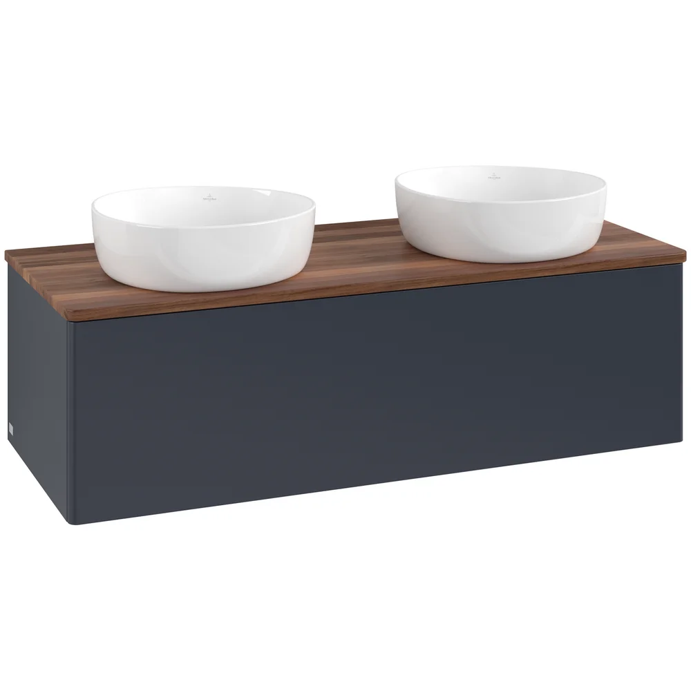V&B ANTAO SERVANTSKAP 1 SKUFF GLATT 1200X360X500 FOR 2 SERV. U/KRANHULL BLÅ/VALNØTT v:4991575