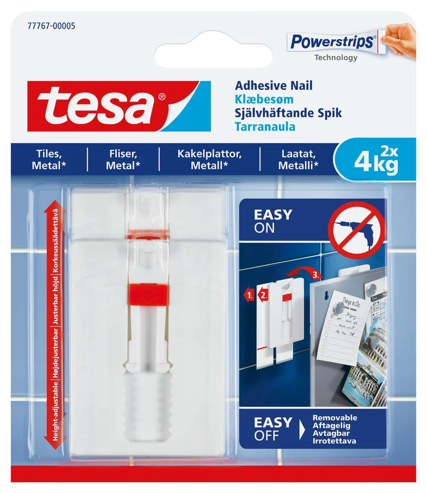 tesa® Powerstrips fliser og metall 4 kg justerbar limspiker 2-pk v:1110421 tesa® Powerstrips fliser og metall 4 kg justerbar limspiker 2-pk v:1110421
