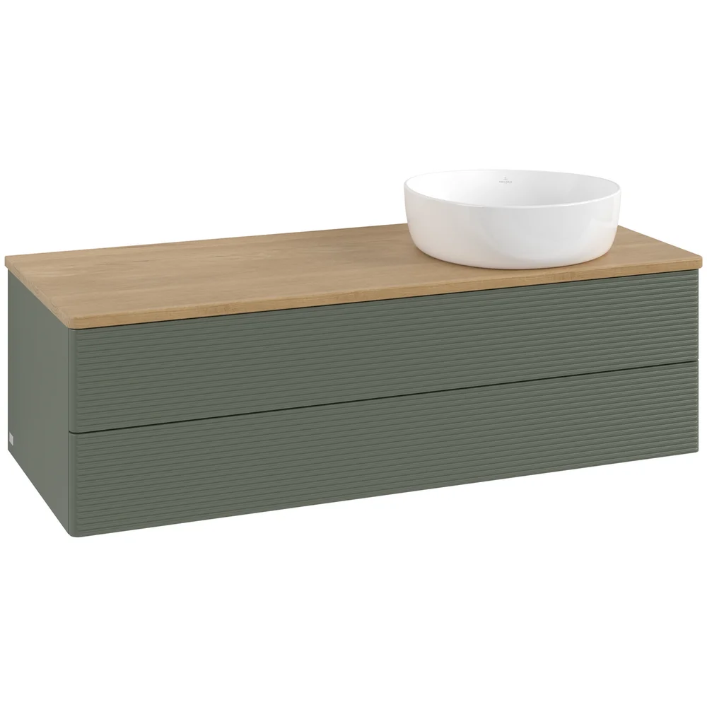 V&B ANTAO SERVANTSKAP 2 SKUFFER RILLET 1200X360X500 HØYRE U/KRANHULL GRØNN/EIK v:7892377