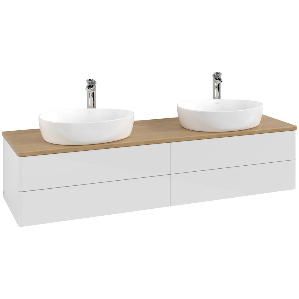 V&B ANTAO SERVANTSKAP 4 SKUFFER GLATT 1600X360X500 FOR 2 SERV. M/KRANHULL HVIT/EIK v:8112592