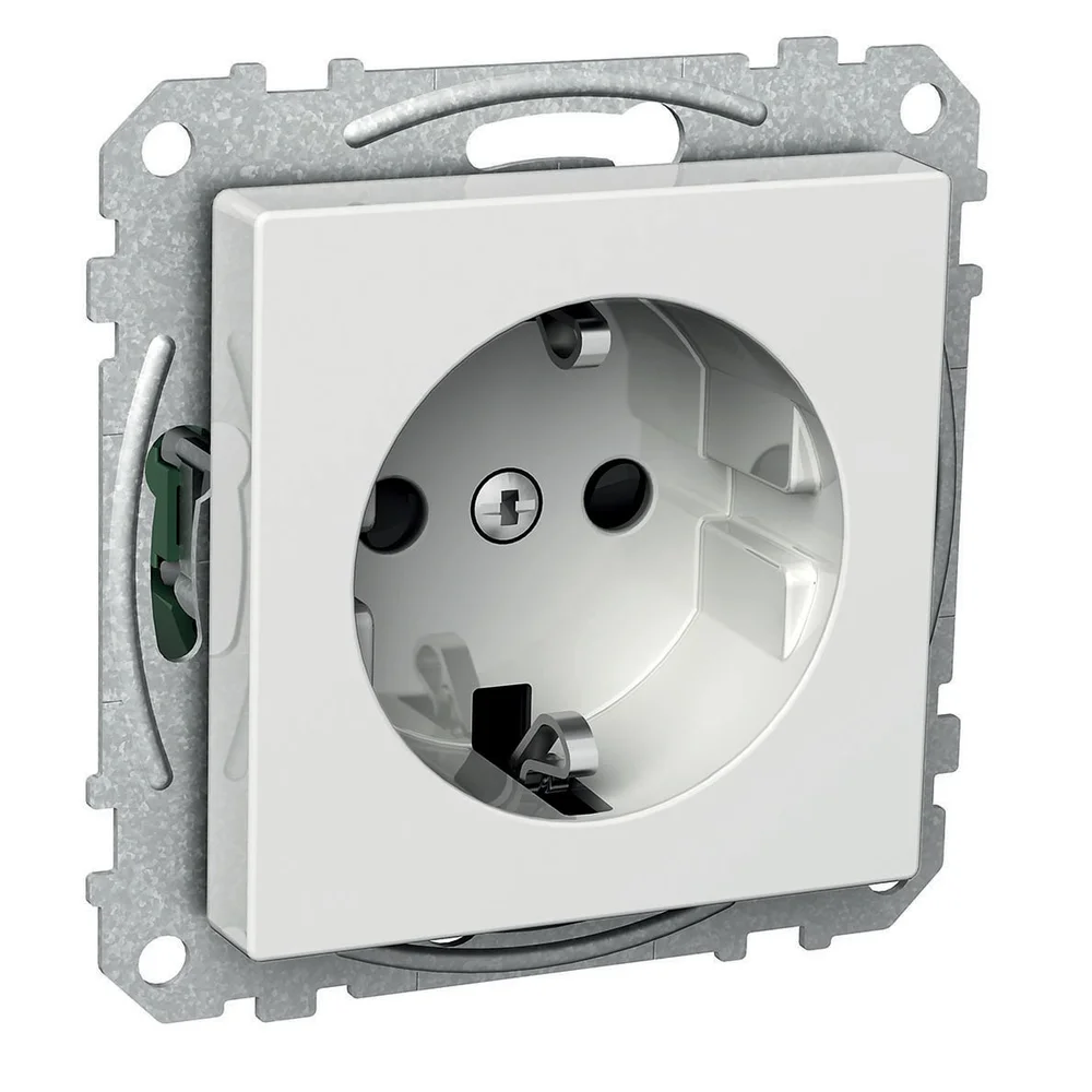 Schneider Electric Vegguttak, Exxact, 1-vegs, jordet, innfelt, 16A, IP21, hvit v:6704053