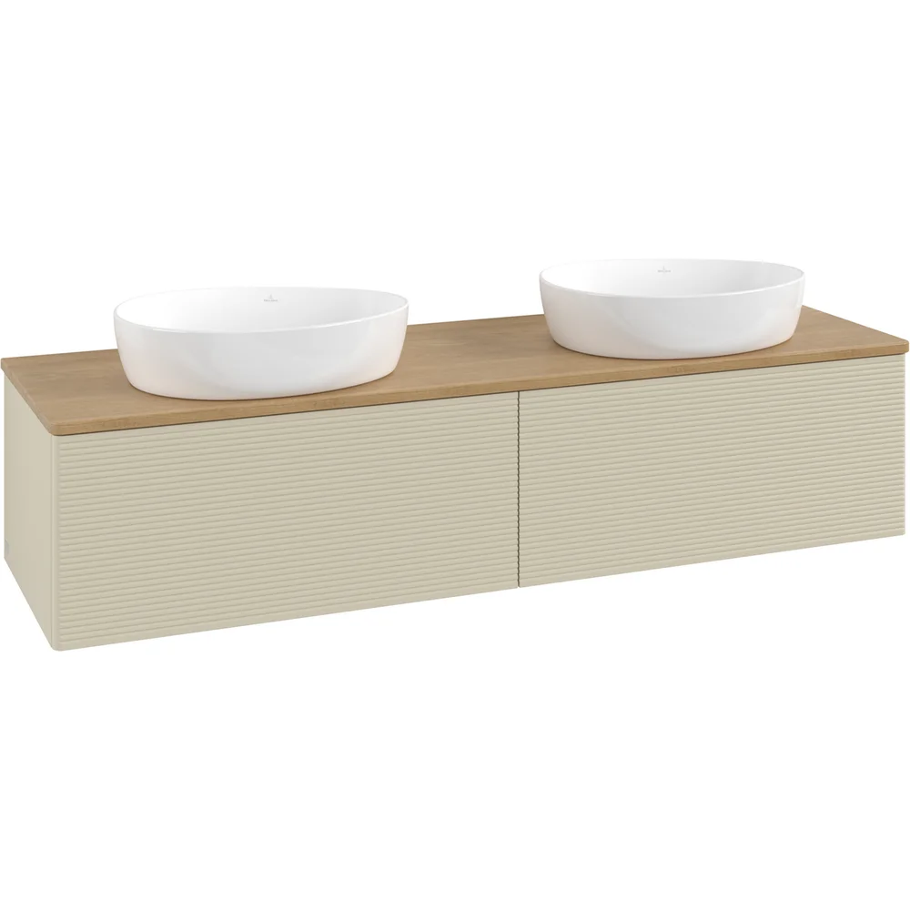 V&B ANTAO SERVANTSKAP 2 SKUFFER RILLET 1600X360X500 FOR 2 SERV. U/KRANHULL SILKEGRÅ/EIK v:8691020