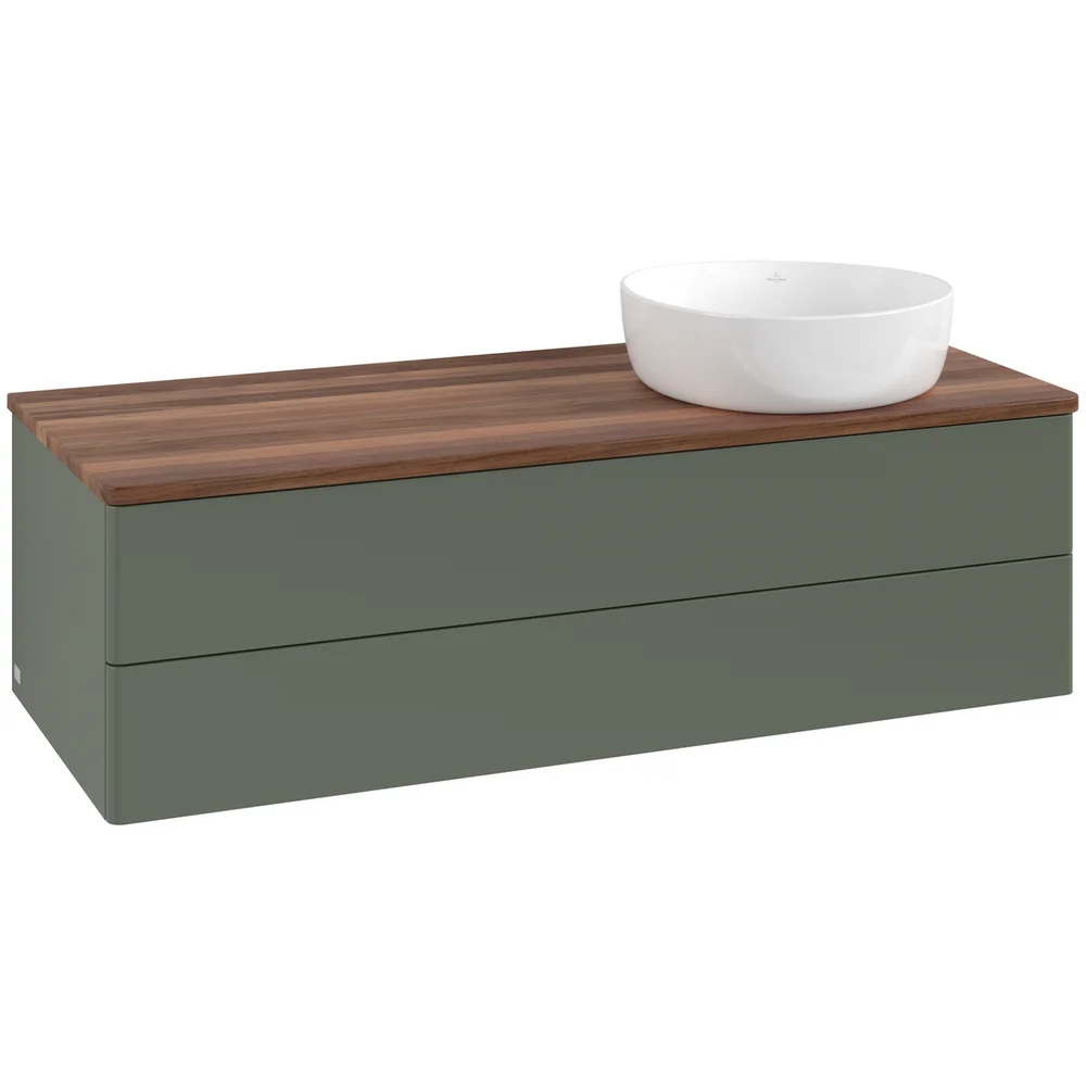 V&B ANTAO SERVANTSKAP 2 SKUFFER GLATT 1200X360X500 HØYRE U/KRANHULL GRØNN/VALNØTT v:3606271
