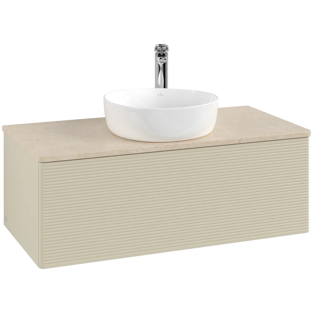V&B ANTAO SERVANTSKAP 1 SKUFF RILLET 1000X360X500 M/KRANHULL SILKEGRÅ/CRÉME v:5803894
