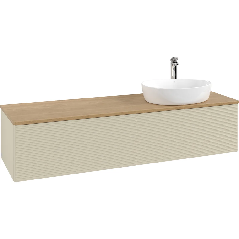V&B ANTAO SERVANTSKAP 2 SKUFFER RILLET 1600X360X500 HØYRE M/KRANHULL M/LYS SILKEGRÅ/EIK v:4402279