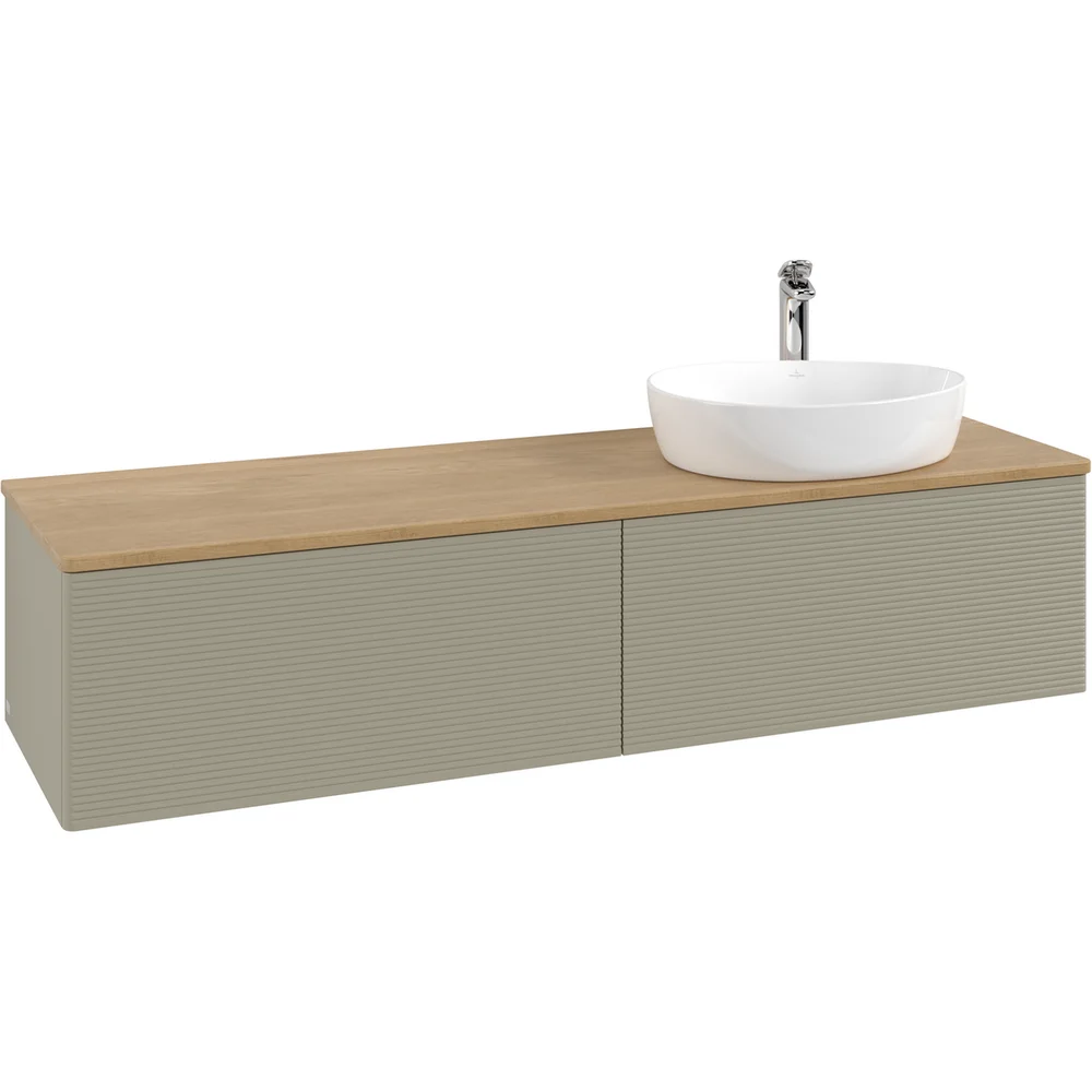 V&B ANTAO SERVANTSKAP 2 SKUFFER RILLET 1600X360X500 HØYRE M/KRANHULL STENGRÅ/EIK v:7169705
