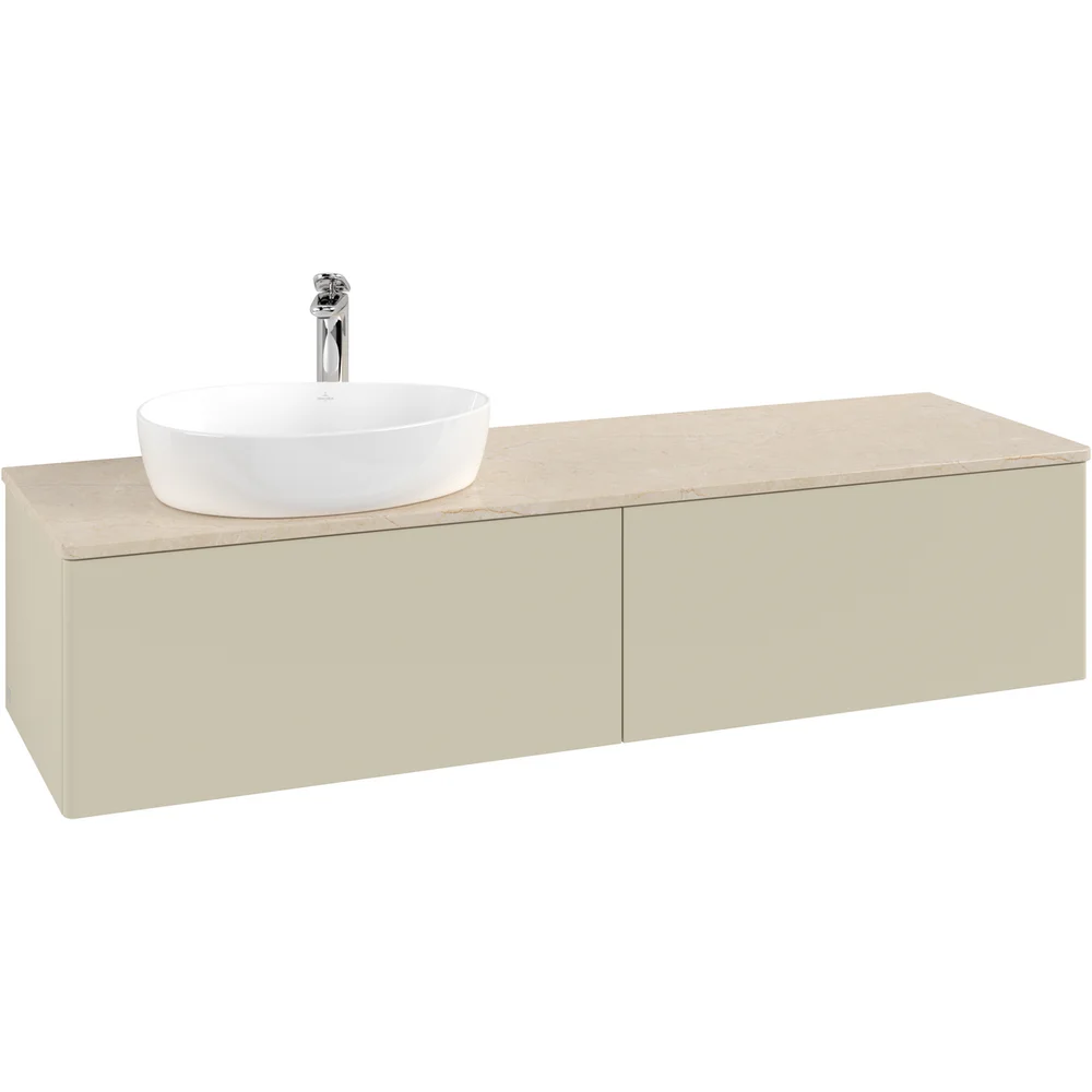 V&B ANTAO SERVANTSKAP 2 SKUFFER GLATT 1600X360X500 VENSTRE M/KRANHULL M/LYS SILKEGRÅ/CRÉME v:3502268
